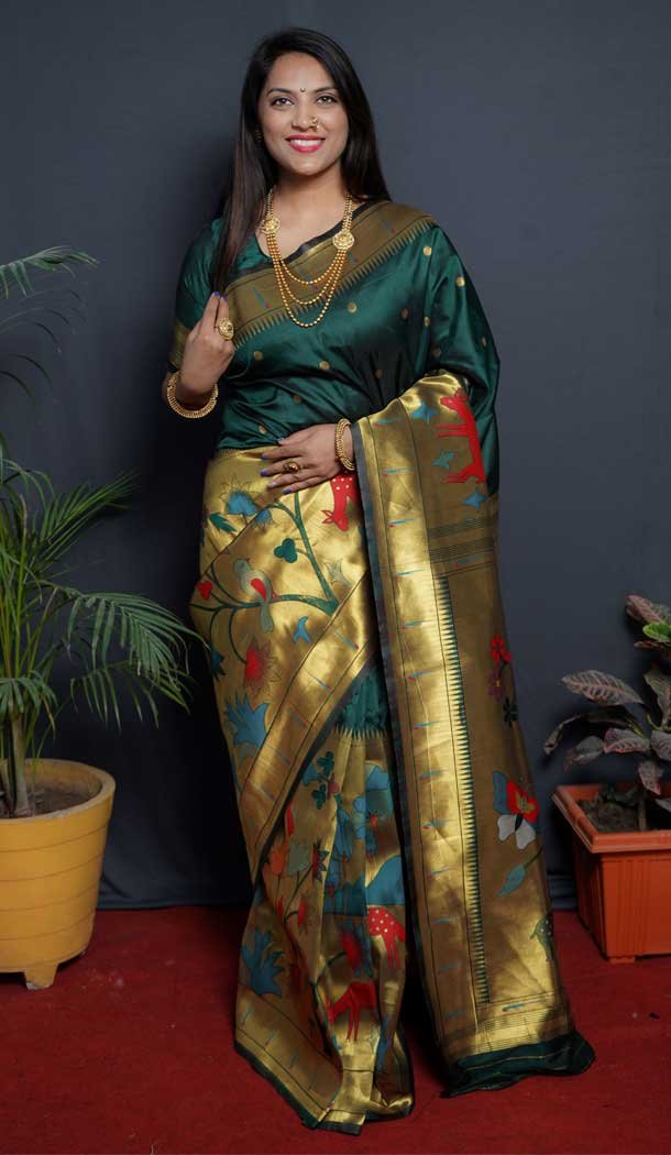 Green Color Paithani Silk Jacquard Work Traditional Wear Plus Size Saree -4638156262