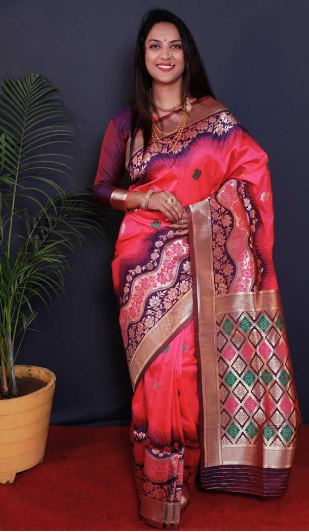 Traditional Wear Pink Color Jacquard Work Paithani Silk Saree Blouse -4640156278