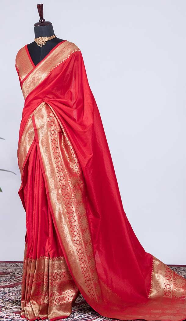 Red Color Casual Party Wear Soft Silk Weaving Zari Work Saree Blouse -4682156665