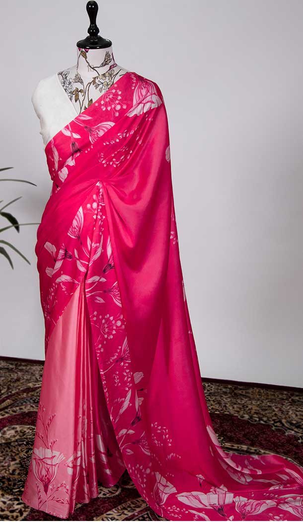 Pink Color Japan Satin Silk Printed Work Casual Party Wear Saree -4685156681