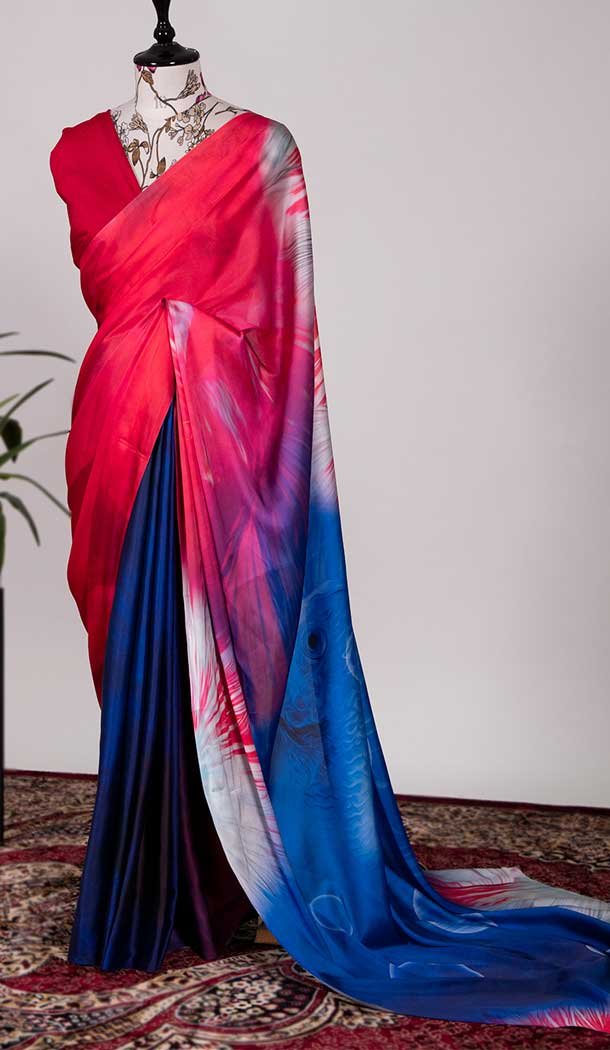 Japan Satin Silk Multi Color Printed Work Casual Party Wear Saree -4685156683