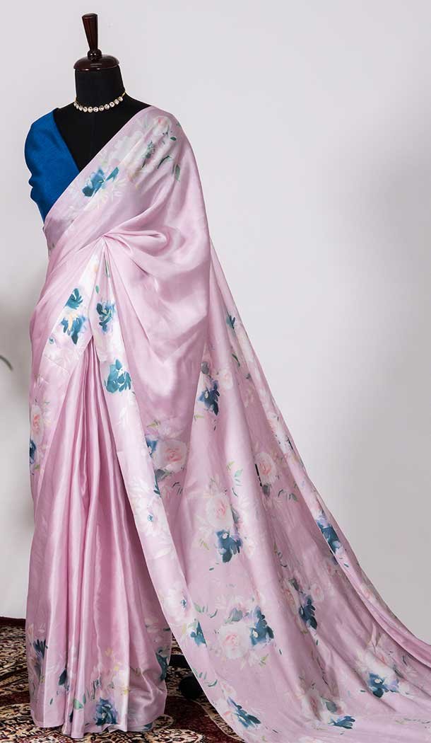 Light Purple Color Japan Satin Silk Printed Work Casual Party Wear Saree -4685156686