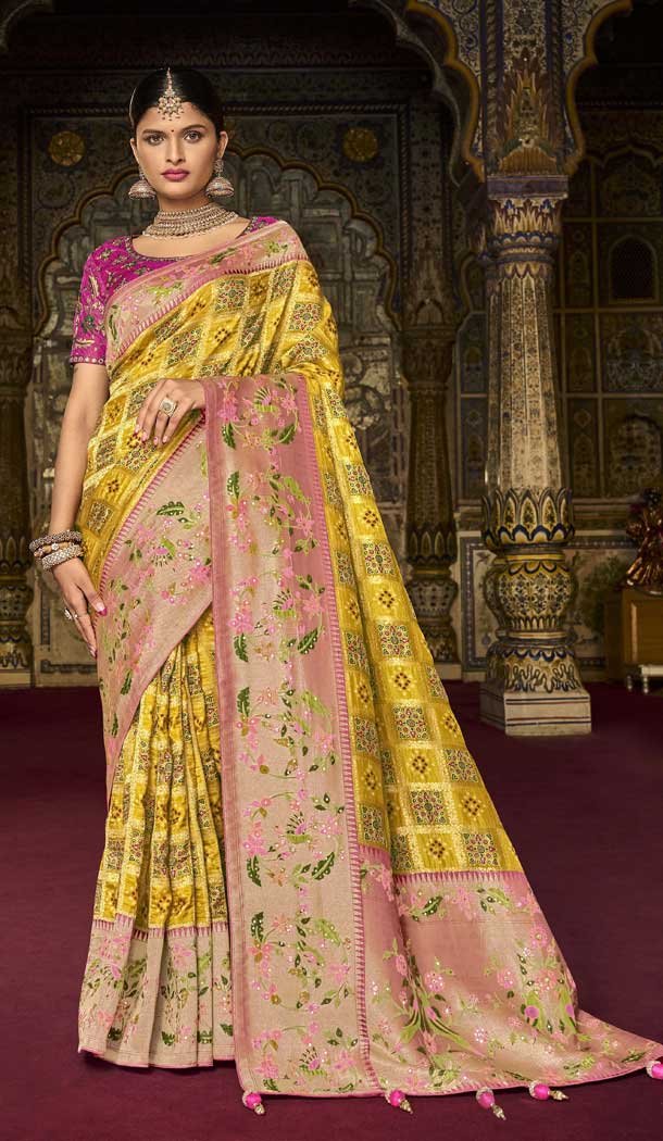 Pink Color Embroidery Work Silk Bridal Wedding Wear Saree Blouse -4670156579