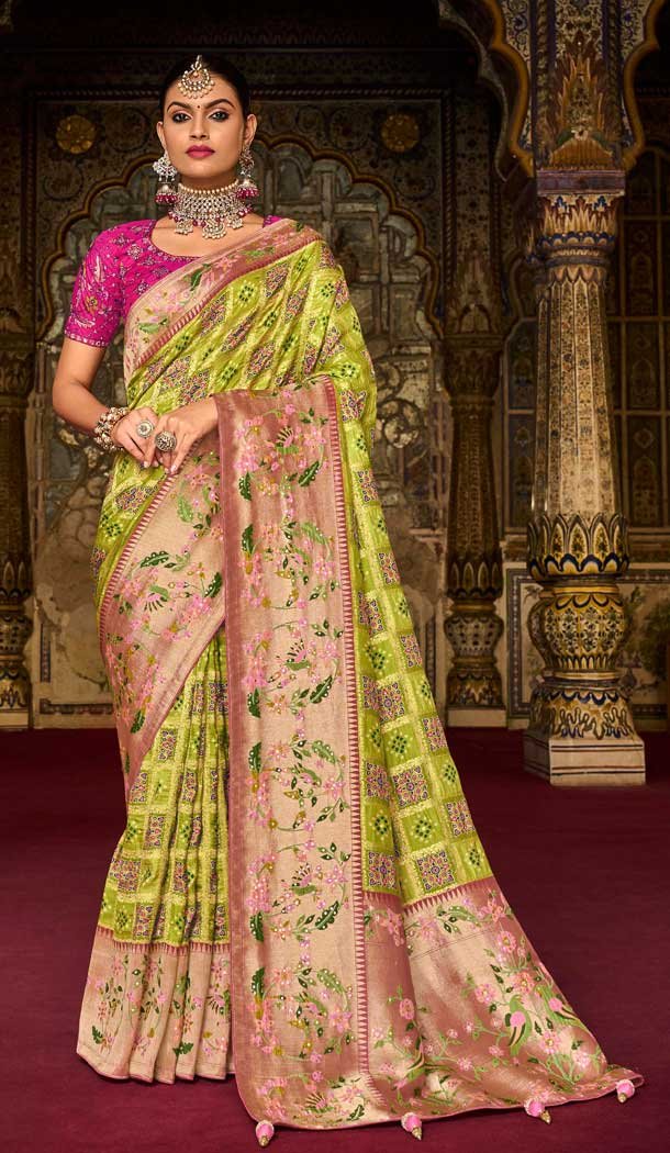 Bridal Wedding Wear Rani Pink Color Embroidery Work Silk Saree Blouse -4670156584