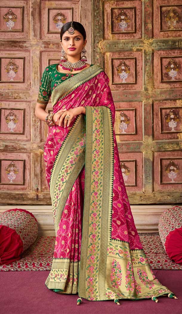 Bridal Wedding Wear Green Color Embroidery Work Silk Saree Blouse -4670156585