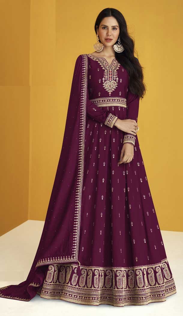 Purple Color Faux Georgette Embroidery Pakistani Style Anarkali Salwar Kameez -4710156914