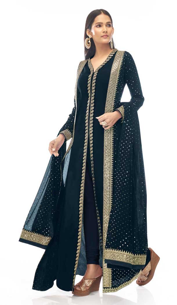 Hand Stone Work Georgette Navy Blue Color Party Wear Long Salwar Kameez -4728157031