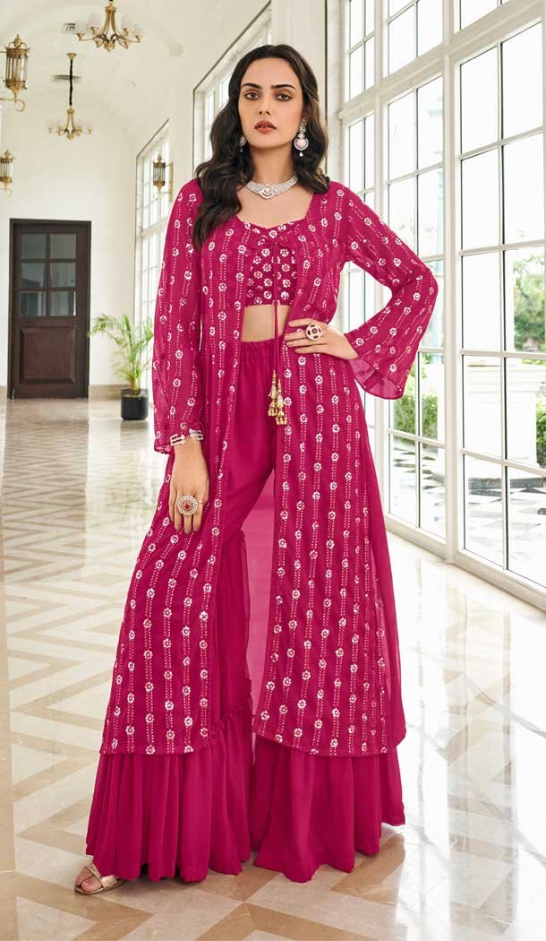 Pink Color Pure Fox Georgette Embroidery Work Pakistani Style Palazzo Suit -4761157333