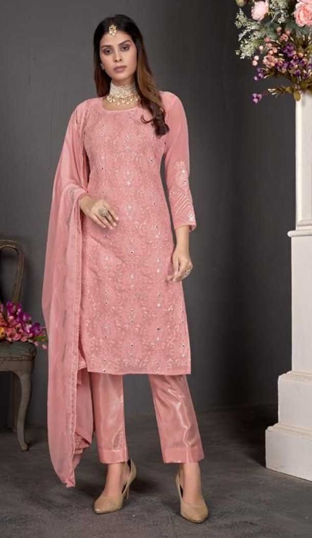 Lite Pink Fox Georgette Embroidery Work Casual Office Party Wear Salwar Kameez -4774157398