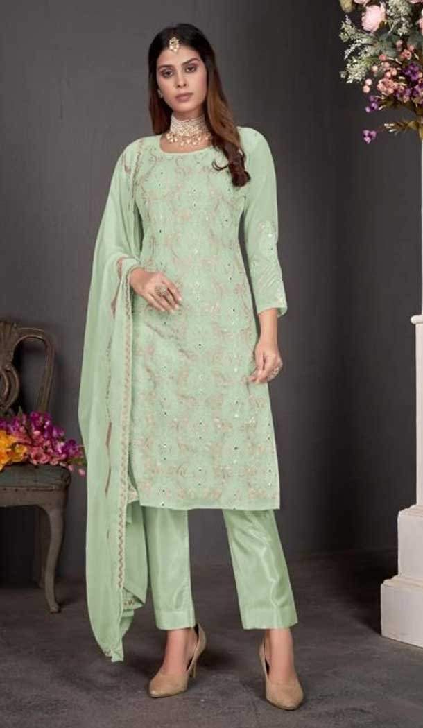 Mint Green Fox Georgette Embroidery Work Casual Office Party Wear Salwar Kameez -4774157399