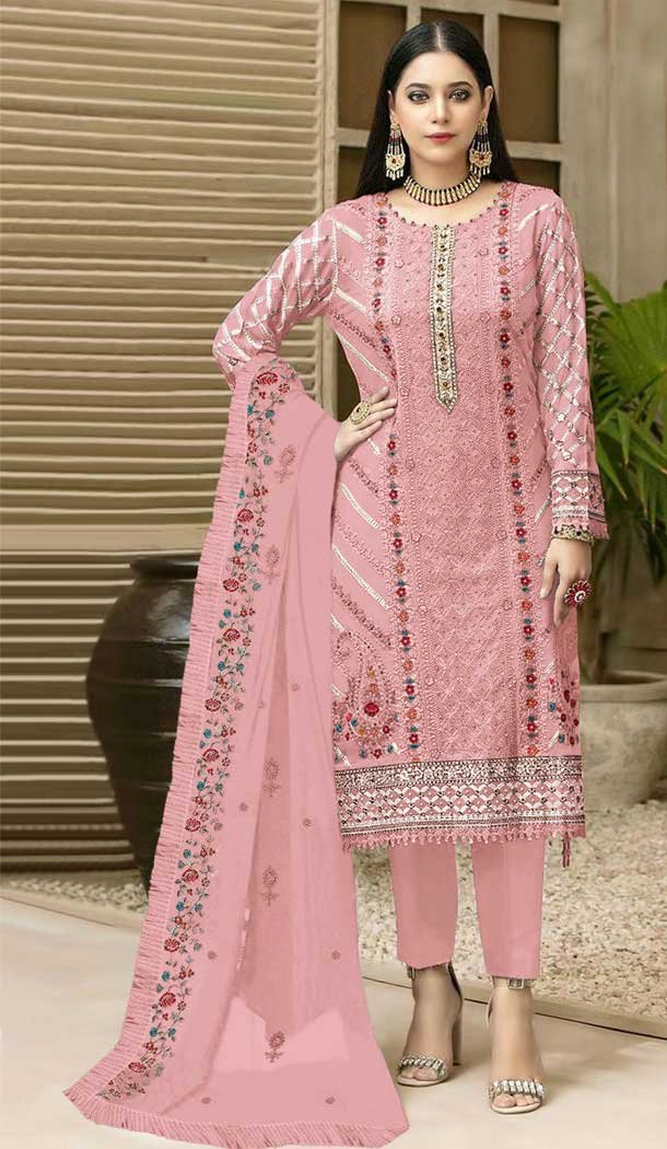 Attractive Pink Color Embroidery Work Fox Georgette Pakistani Style Salwar Suit – 4905158481