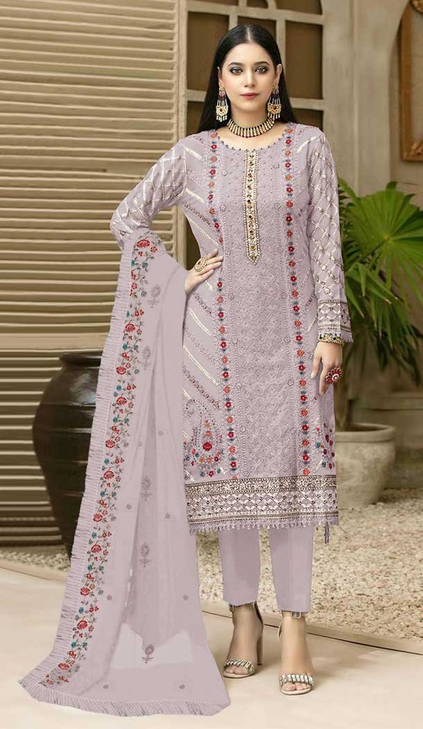 Fancy Light Purple Color Embroidery Work Fox Georgette Pakistani Style Salwar Suit – 4905158484