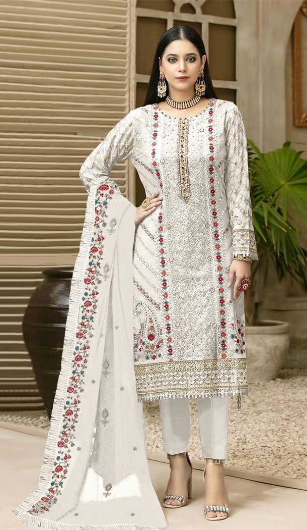 Exotic White Color Embroidery Work Fox Georgette Pakistani Style Salwar Suit – 4905158485