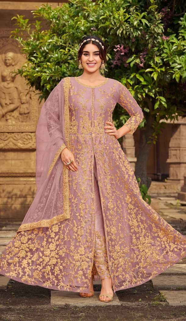 Lavender Color Butterfly Net Embroidery Work Party Wear Salwar Kameez – 5004159149