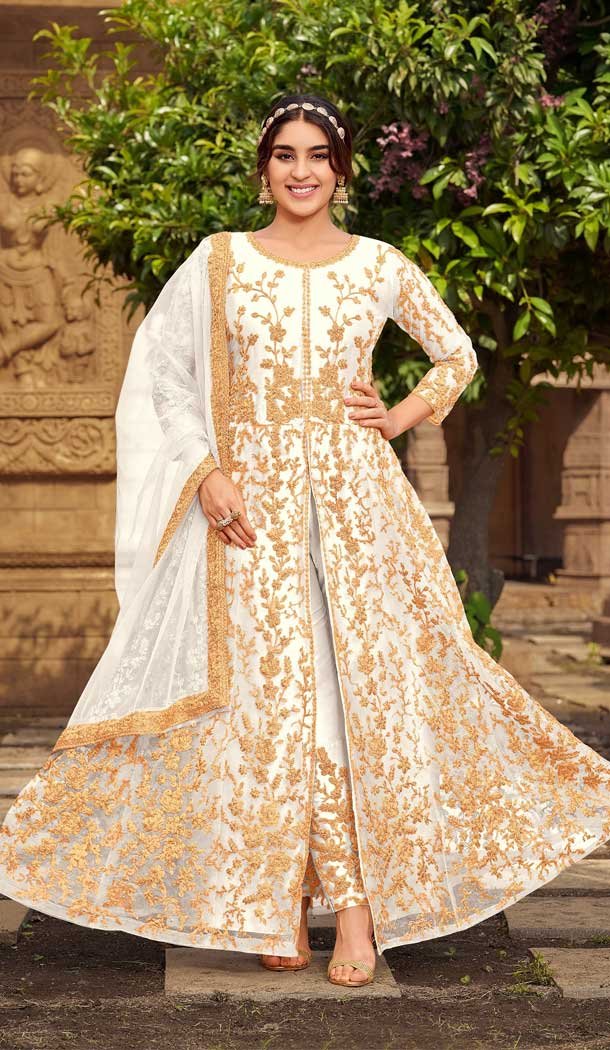 White Color Butterfly Net Embroidery Work Party Wear Salwar Kameez – 5004159150