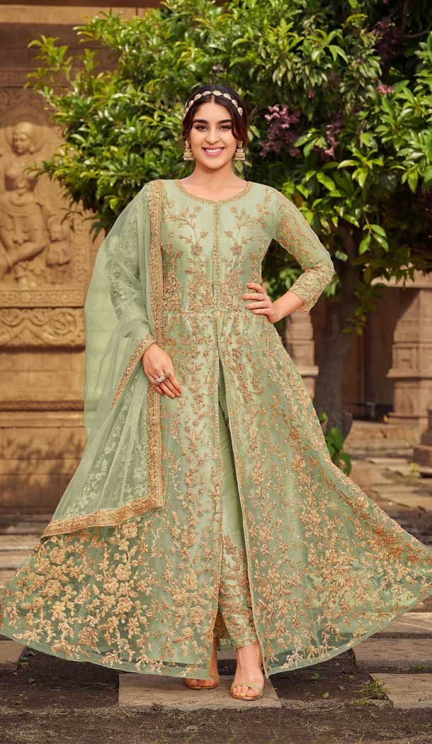 Pista Color Butterfly Net Embroidery Work Party Wear Salwar Kameez – 5004159151