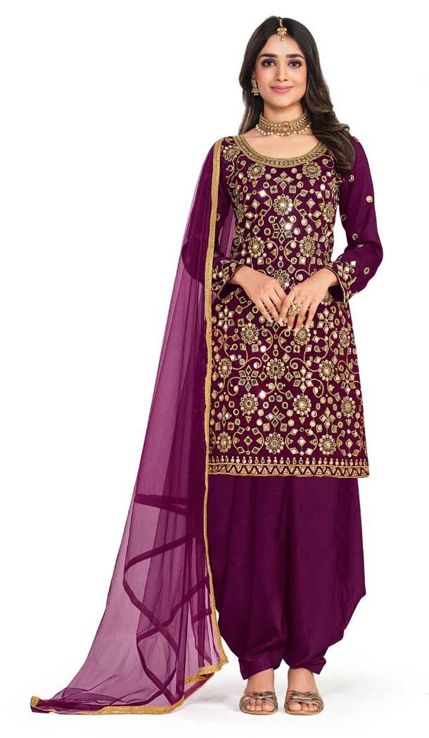 Purple Color Italian Soft Silk Embroidery Work Function Wear Patiala Suit -5005159152