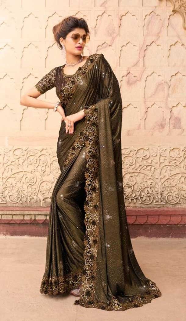 Chocolate Color Imported Embroidery And Sequence Work Party Wear Designer Saree -5033159364