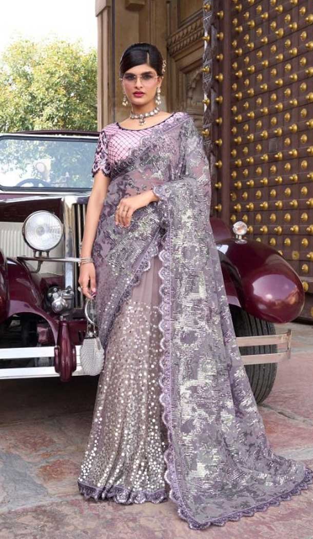 Purple Color Imported Embroidery And Sequence Work Party Wear Designer Saree -5033159367