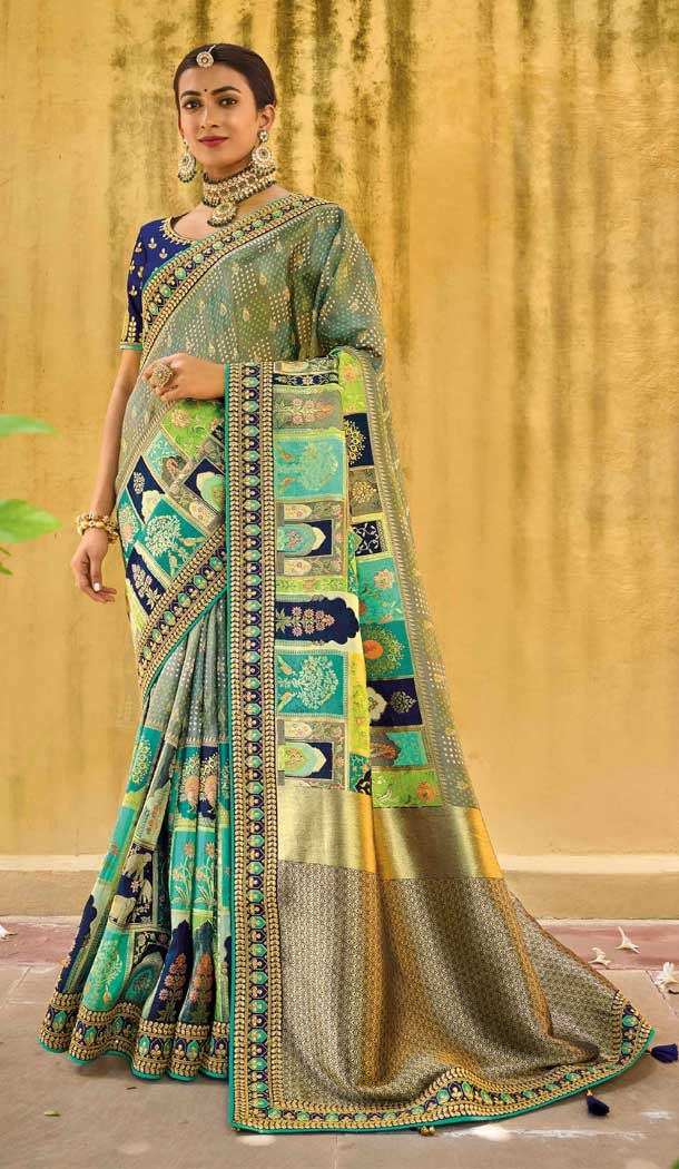 Sea Green Color Dola Viscos Embroidery Work Bridal Wedding Wear Saree -5054159500