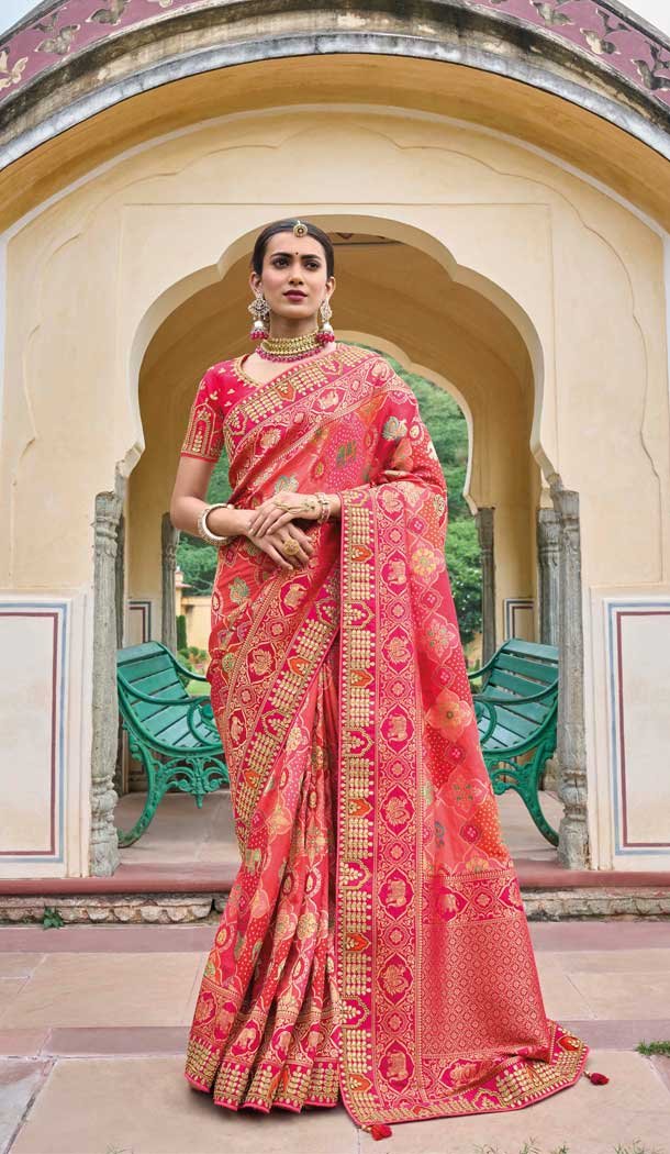 Dola Viscos Pink Color Embroidery Work Bridal Wedding Wear Saree -5054159509