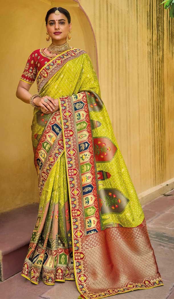 Parrot Green Color Dola Viscos Embroidery Work Bridal Wedding Wear Saree -5054159511