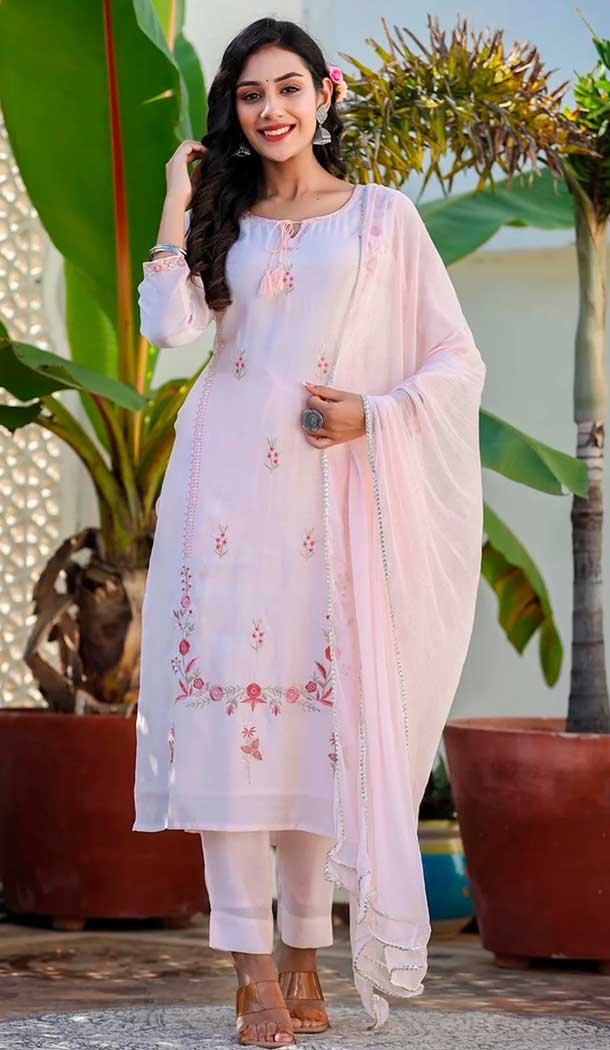 Embroidery Work Light Pink Color Modal Silk Readymade Salwar Kameez -5066159585