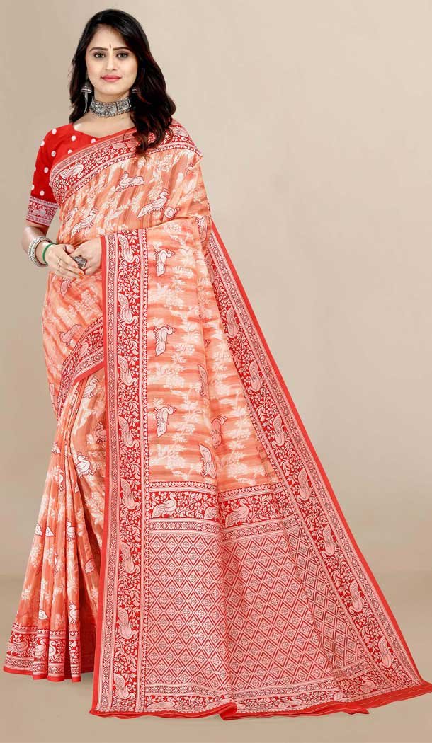 Pink Color Cotton Print Work Casual Office Wear Saree Blouse -5076159649