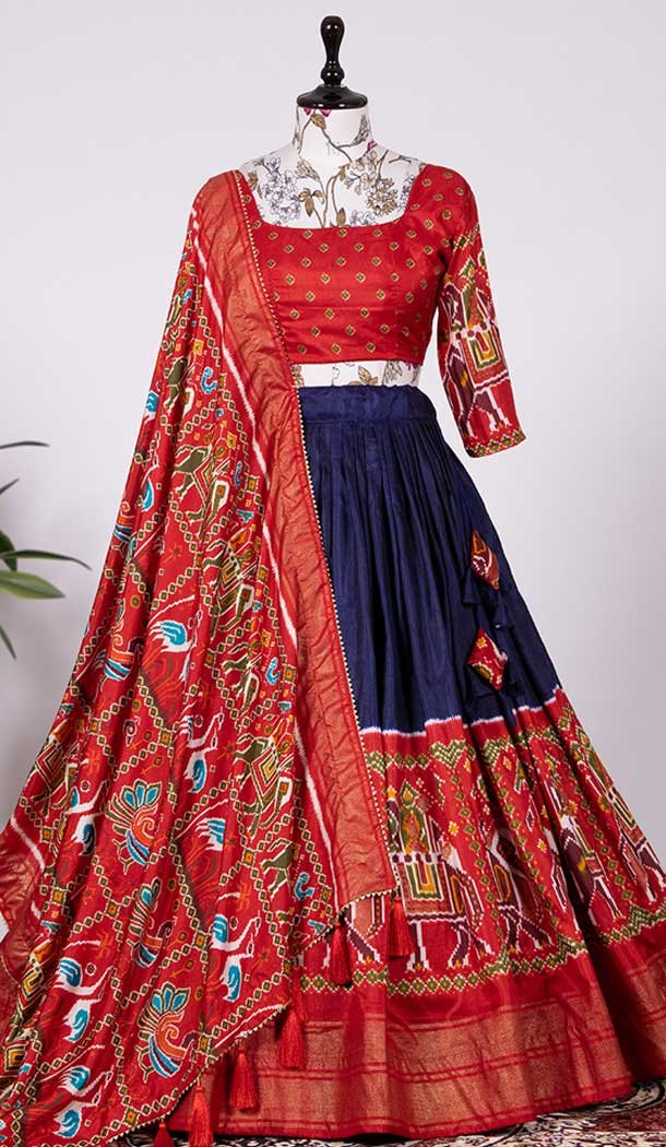 Navy Blue Color Dola Silk Patola Print Work Function Wear Lehenga Choli -5078159666