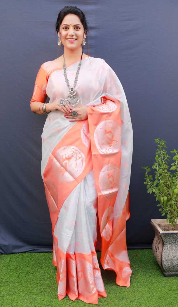 Orange Color Silk Jacquard Work Latest Designer Traditional Casual Wear Saree -5085159757