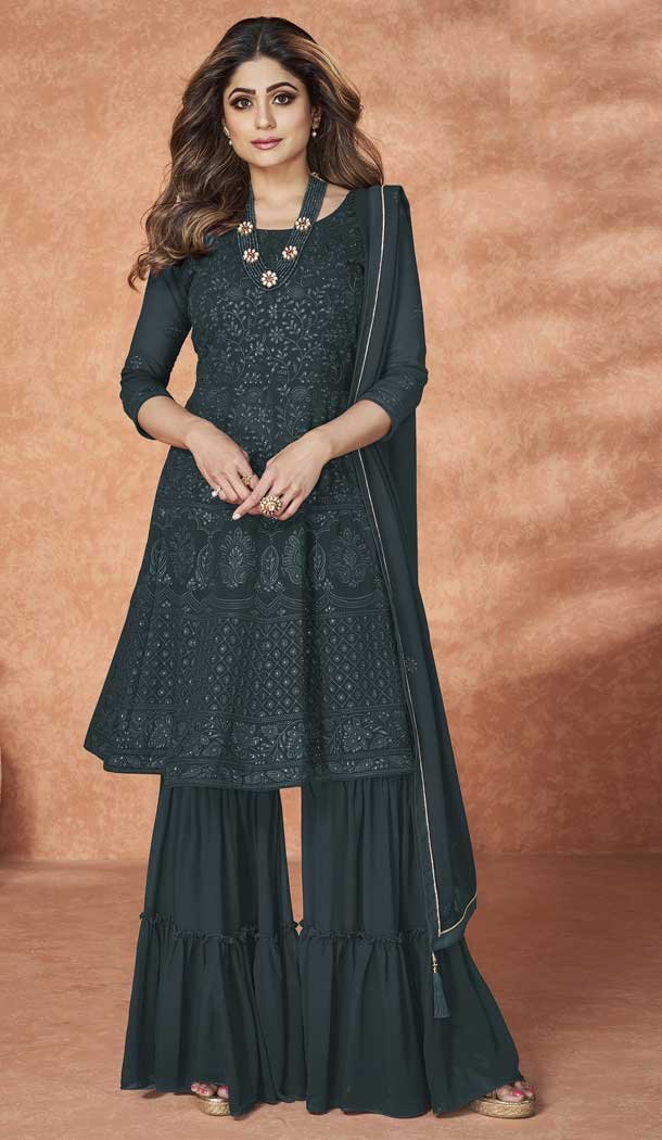 Black Color Georgette Embroidery Party Wear Sharara Salwar Kameez -5247160750