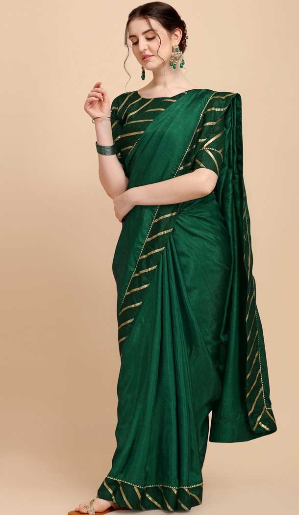 Green Color Dola Silk Foil Print Work Casual Wear Designer Saree -5408161909