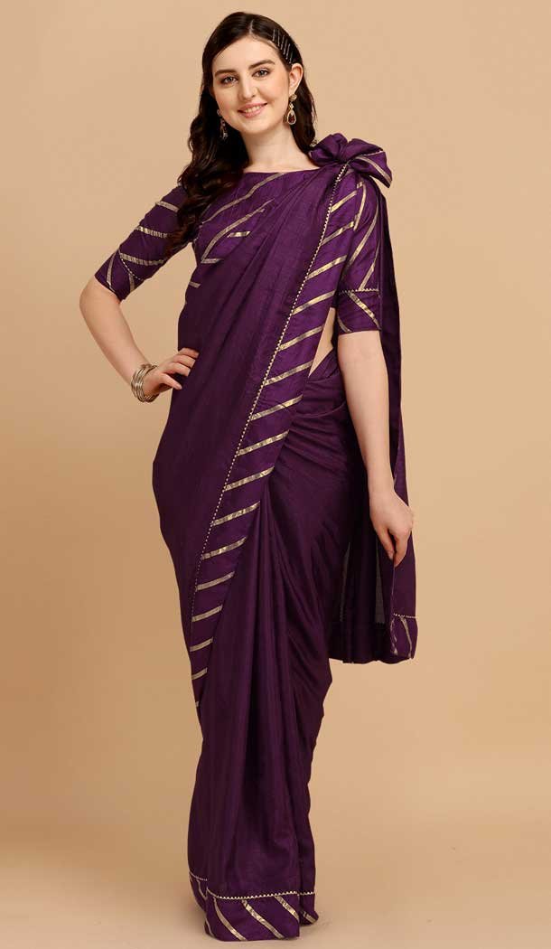 Purple Color Dola Silk Foil Print Work Casual Wear Designer Saree -5408161912