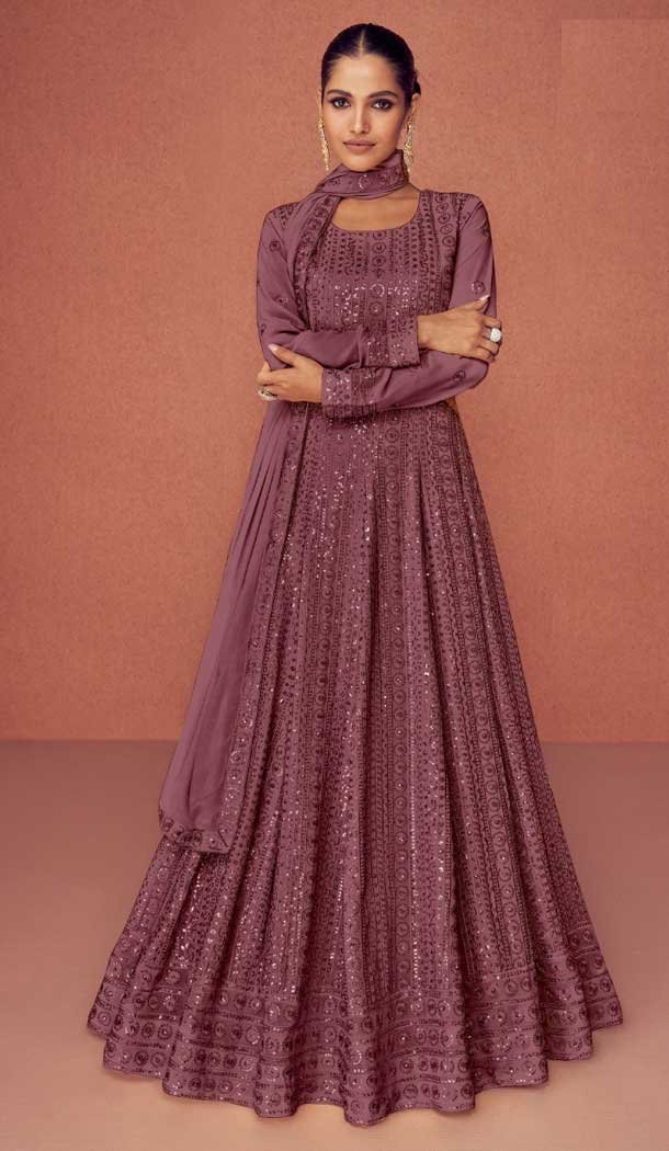 Mauve Color Georgette Sequins And Zari Work Party Wear Designer Salwar Suit -5391161792