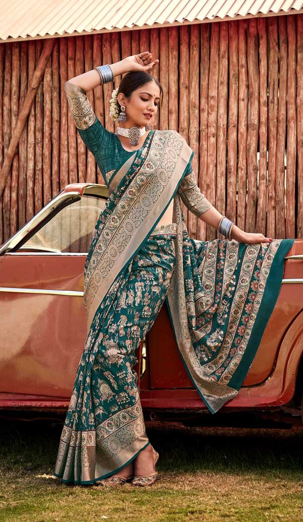 Teal Color Silk Digital Print Work Casual Party Wear Saree -54775162354