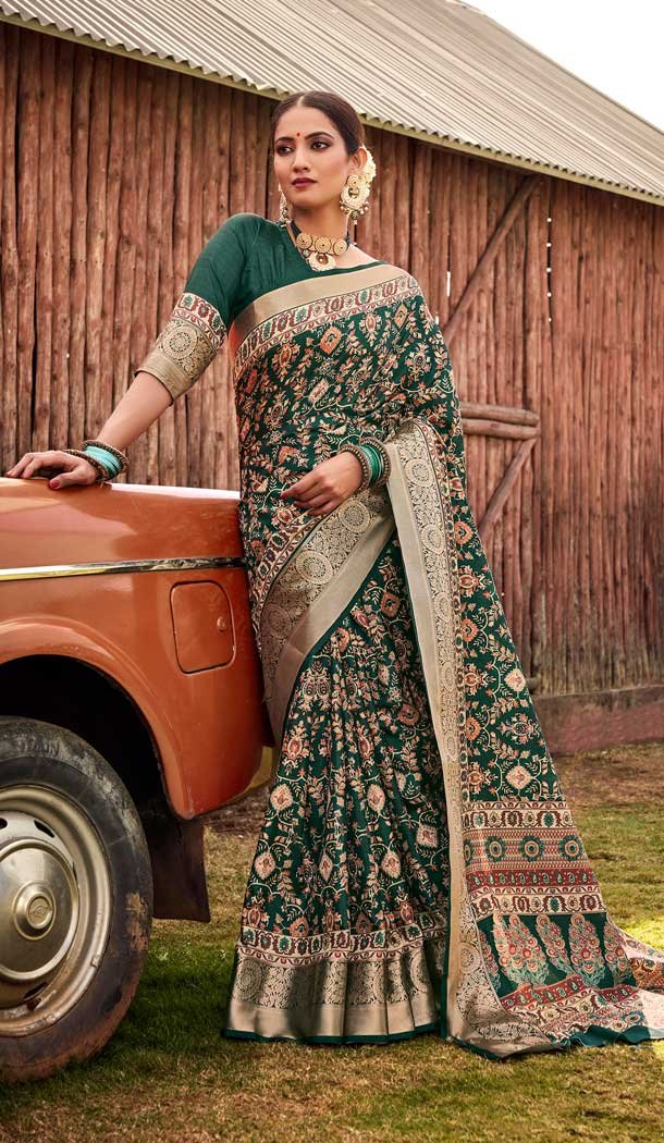 Green Color Silk Digital Print Work Casual Party Wear Saree -54775162356