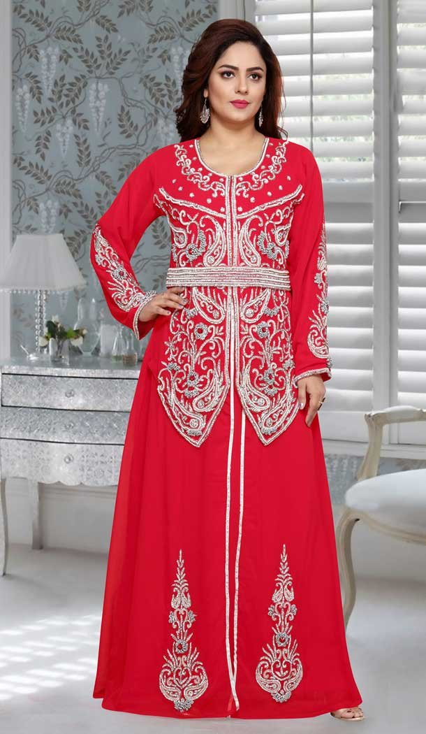 Red Color Fox Georgette Embroidery Work Party Wear Designer Kaftan -5525162674