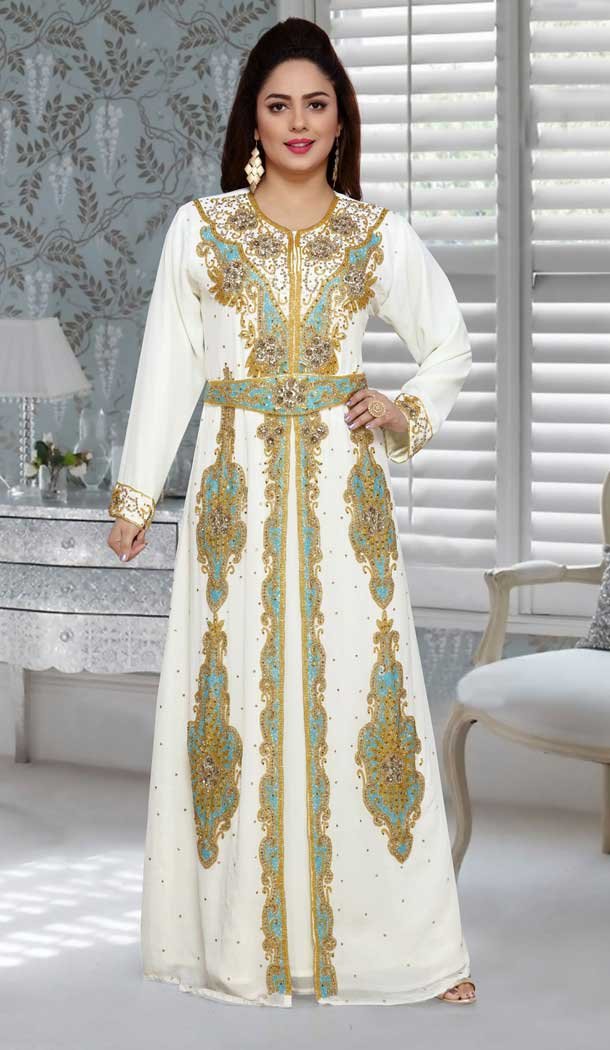 Fox Georgette White Color Embroidery Work Party Wear Designer Kaftan -5525162676