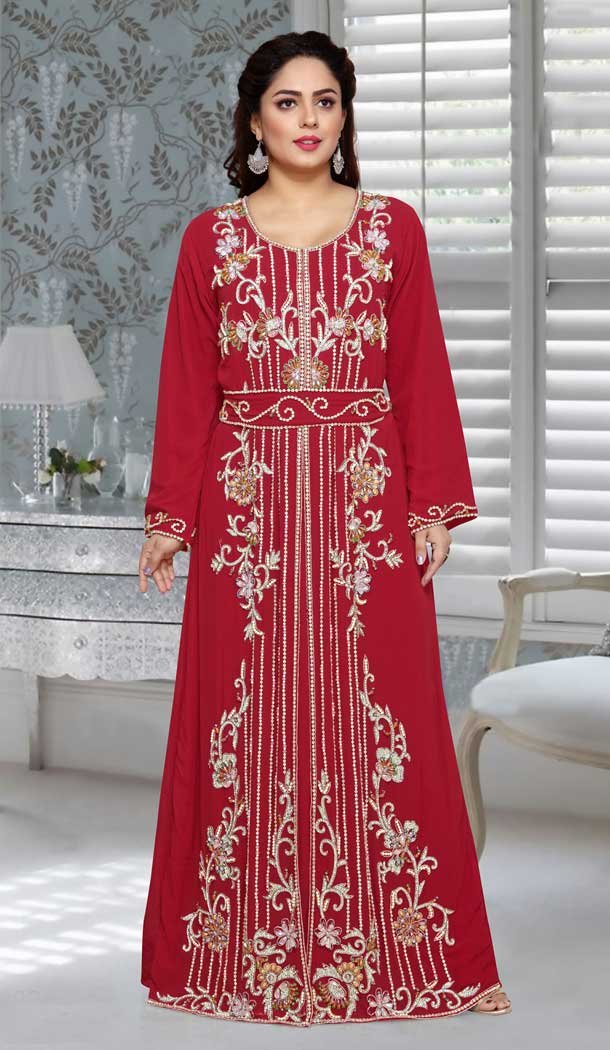 Maroon Color Fox Georgette Embroidery Work Party Wear Designer Kaftan -5525162677