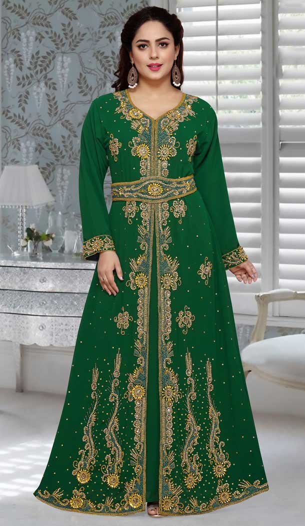 Green Color Fox Georgette Embroidery Work Party Wear Designer Kaftan -5525162679