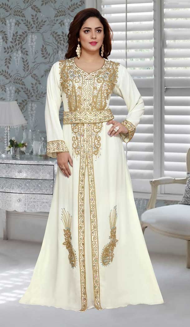 Off White Color Fox Georgette Embroidery Work Party Wear Designer Kaftan -5525162680