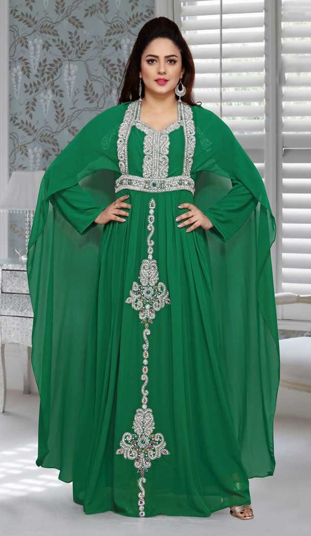 Fox Georgette Green Color Embroidery Work Party Wear Designer Kaftan -5525162681