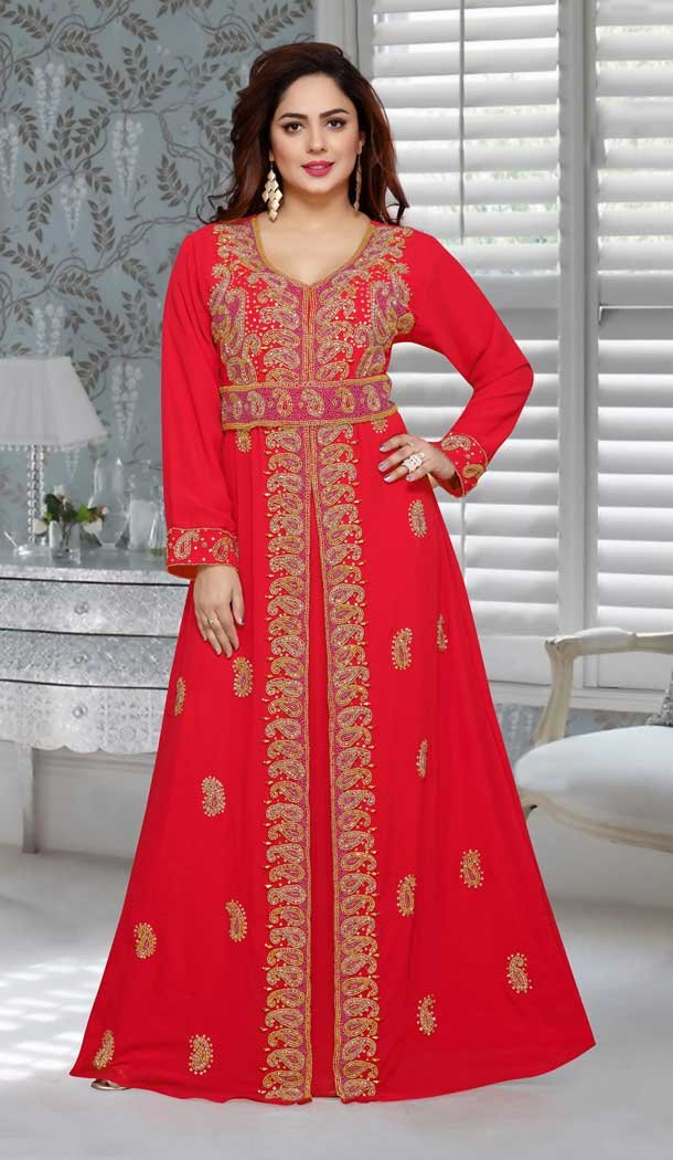 Fox Georgette Red Color Embroidery Work Party Wear Designer Kaftan -5525162682