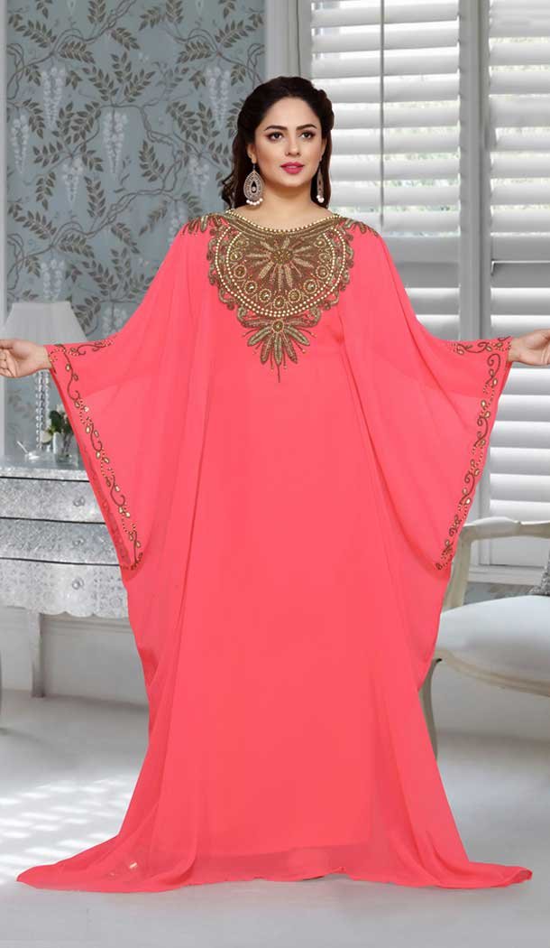 Fox Georgette Pink Color Embroidery Work Party Wear Designer Kaftan -5525162685