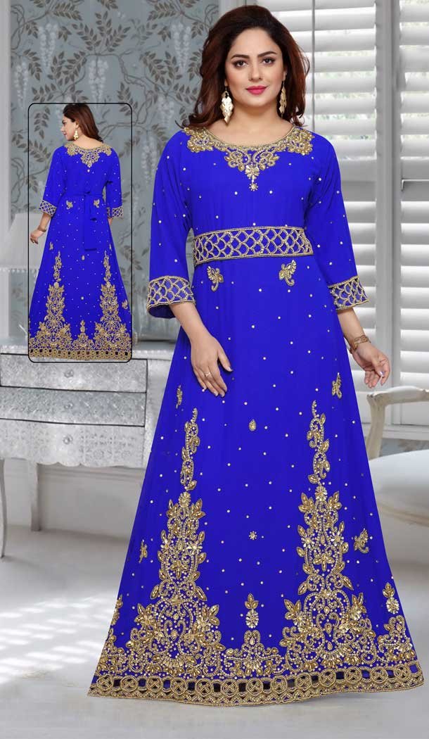 Royal Blue Color Fox Georgette Embroidery Work Party Wear Designer Kaftan -5525162688