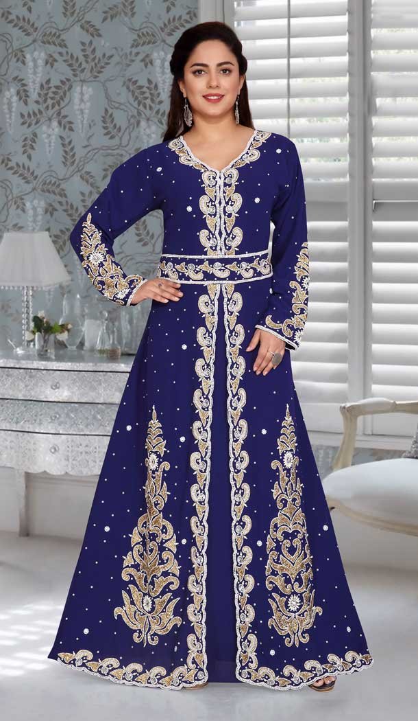 Navy Blue Color Fox Georgette Embroidery Work Party Wear Designer Kaftan -5525162689