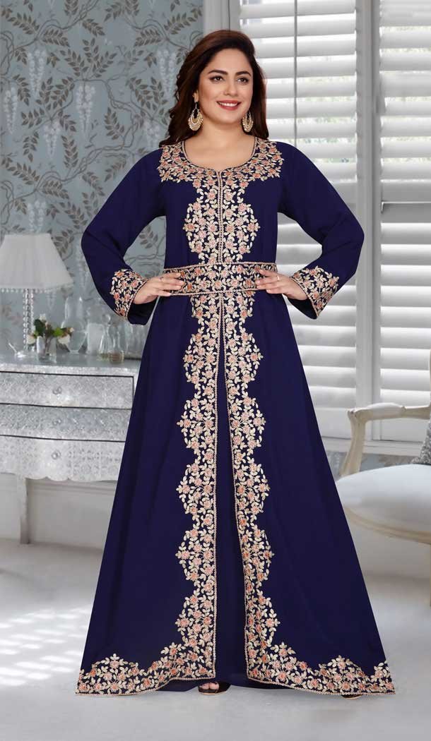 Fox Georgette Navy Blue Color Embroidery Work Party Wear Designer Kaftan -5525162690