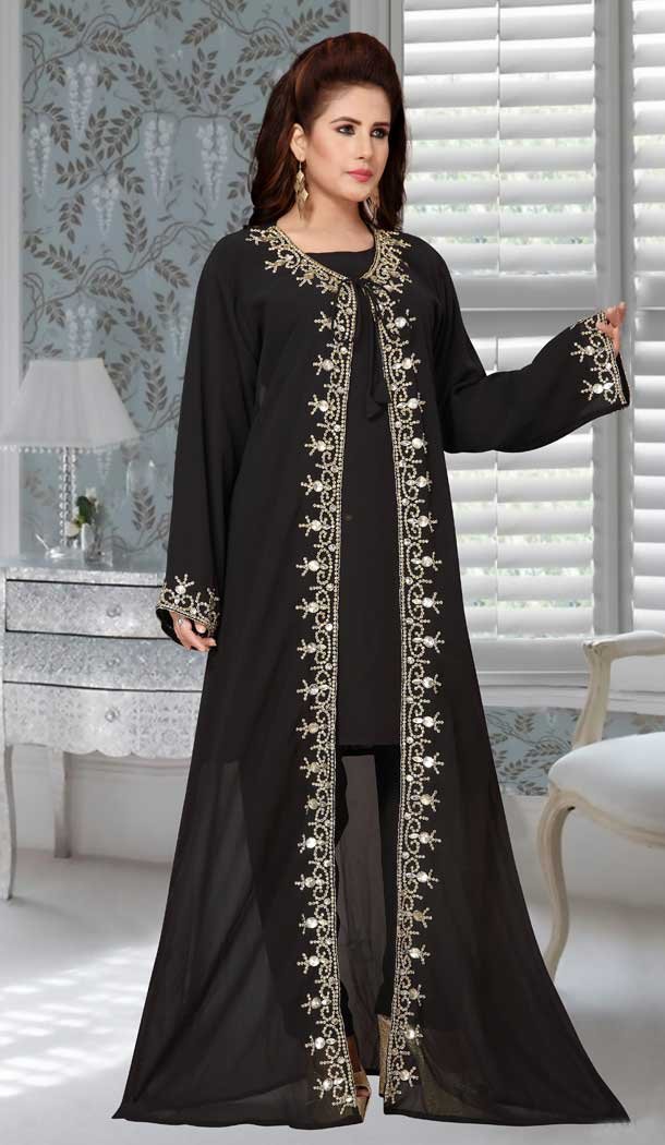 Embroidery Work Black Color Fox Georgette Party Wear Designer Kaftan -5525162692