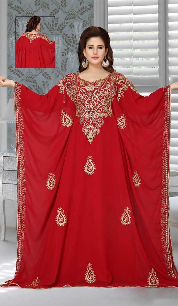 Embroidery Work Fox Georgette Red Color Party Wear Designer Kaftan -5525162693