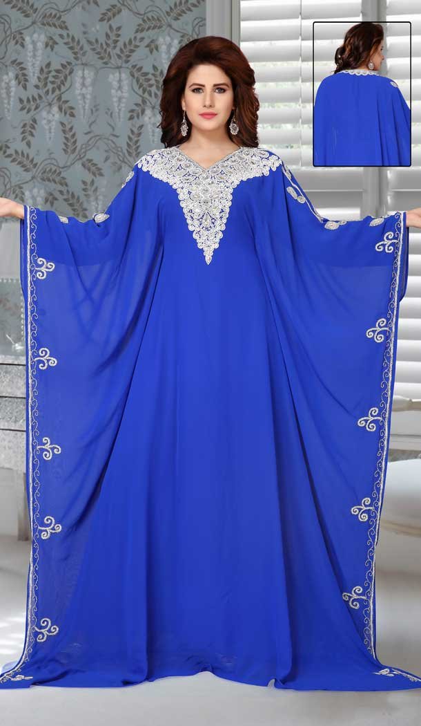 Fox Georgette Royal Blue Color Embroidery Work Party Wear Designer Kaftan -5525162694